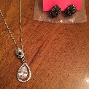 Betsey Johnson  skull earrings and necklace BNWT